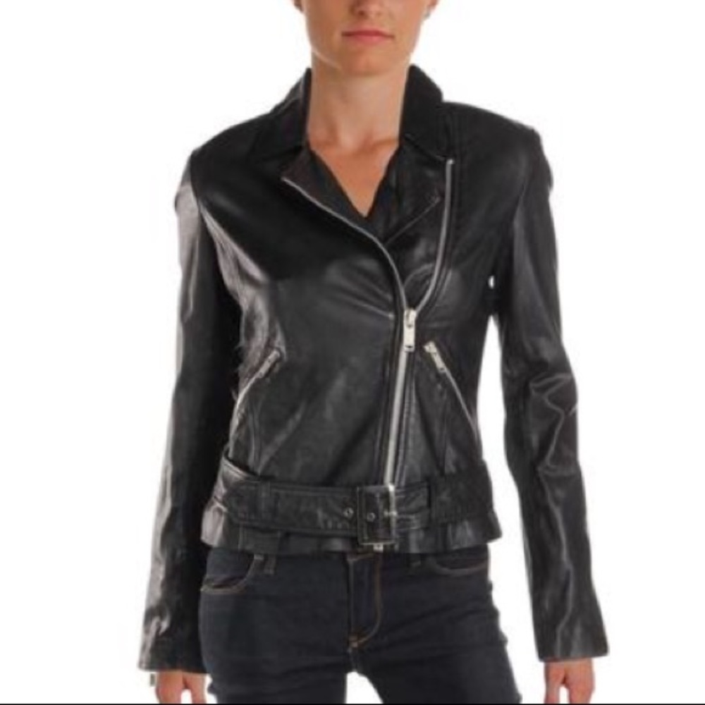 Aqua leather Moto jacket
